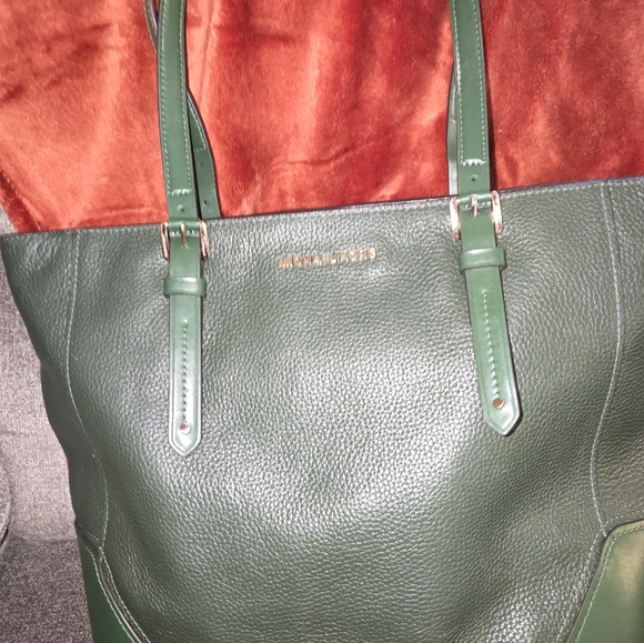 Michael Kors Handbags - Michael Kors Dark Green Leather Pebbled Tote with Gold Hardware